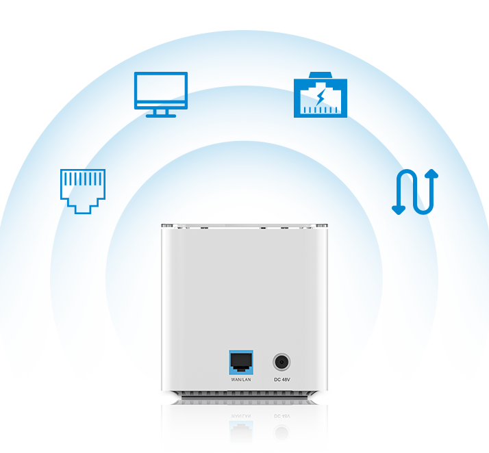 SR3000-lite integrated with 1 high-speed gigabit network port with adaptive WAN/LAN function, support PoE out, LAN port direct network supply for PC or wired networking